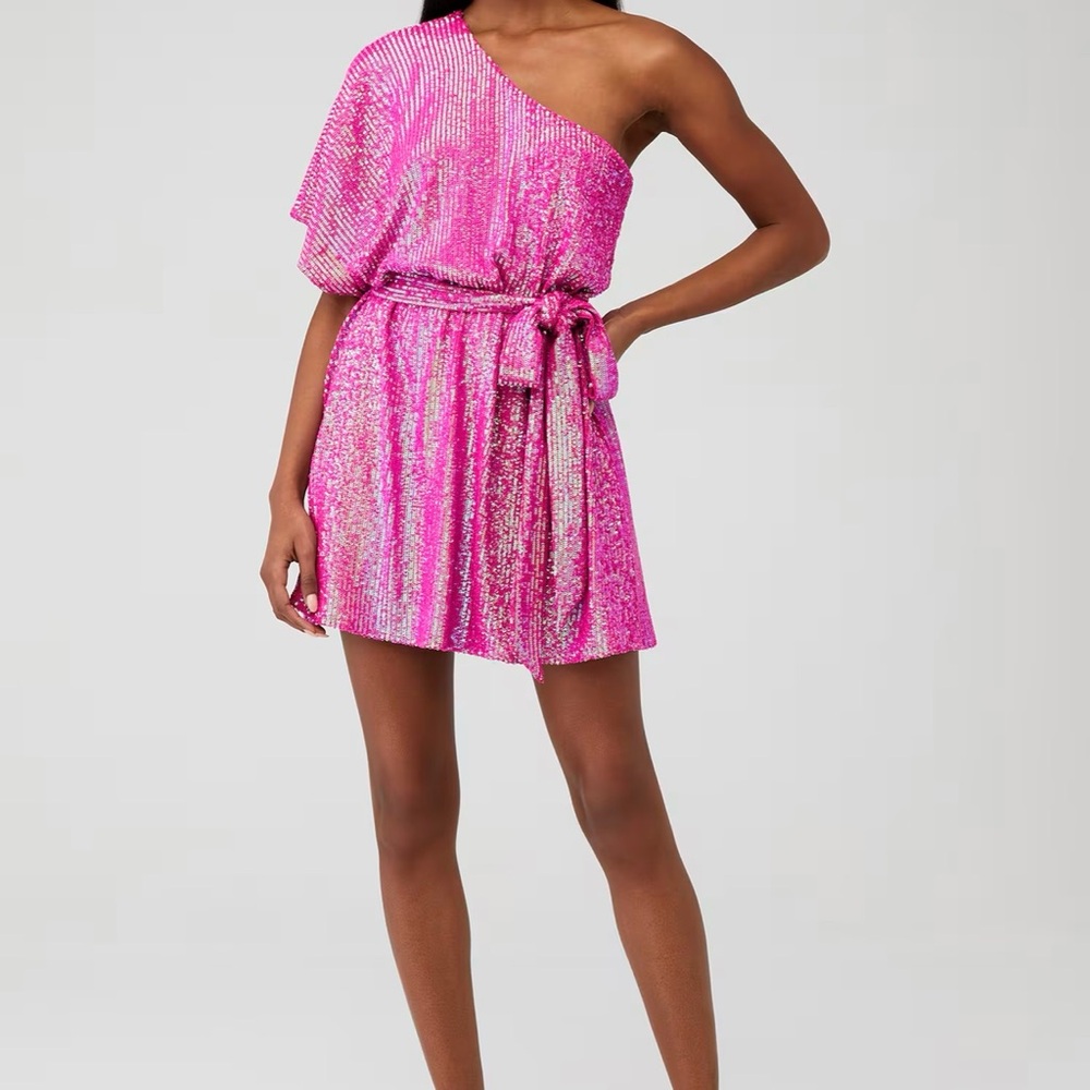 Show Me Your MUMU Pink Sequin One-Shoulder Holiday Party Dress